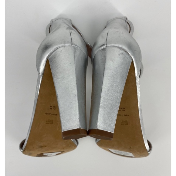 Diane Von Furstenberg Silver Metallic Buckle Ankle Strap Heels - Picture 6 of 7